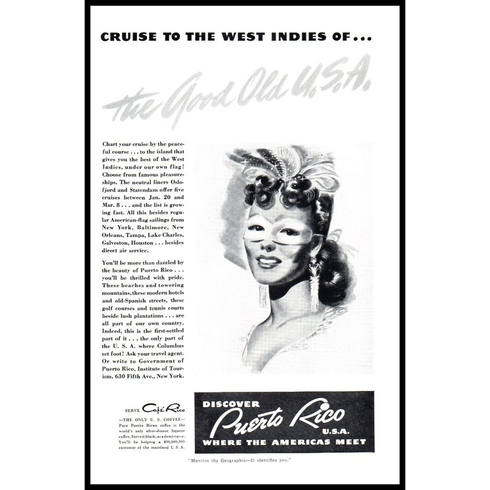 1940 Puerto Rico Vacation Travel Planner Vintage Print Ad Flamenco Dancer Art